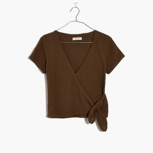 🌟 Madewell Olive Green Short Sleeve Wrap Top
